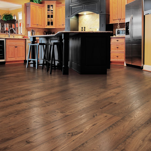 dark laminate flooring in a modern kitchen 